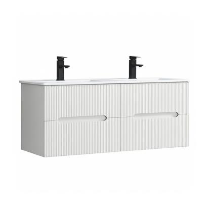 Mască chiuvetă baie Leziter Trent 120 cm cu lavoar dublu, 4 sertare, alb