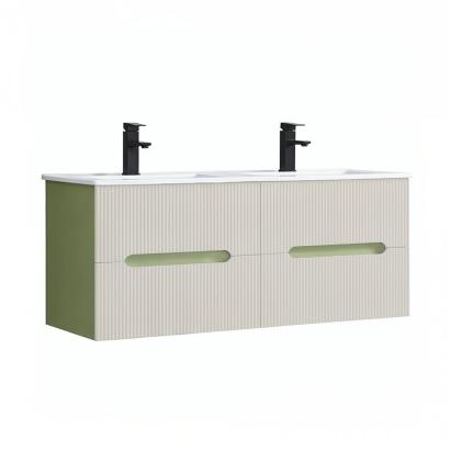 Masca chiuveta baie Leziter Trent 120 cm cu lavoar ceramic, 4 sertare, verde-alb