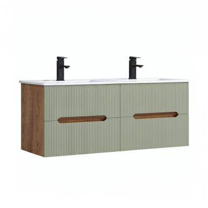 Dulap baie Leziter Trent 120 cm, suspendat, cu chiuvetă ceramică și 4 sertare