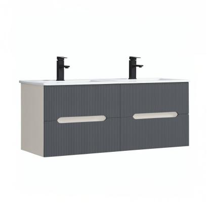 Mască chiuvetă baie Leziter Trent 120 cm cu lavoar, 4 sertare, alb-gri antracit