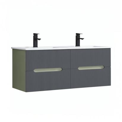 Dulap baie suspendat Leziter Trent 120 cm cu chiuvetă ceramică, verde măslin-antracit