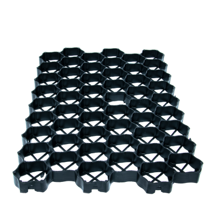Grilă tip fagure din plastic pentru parcare și terasamente, 60x40x3 cm, 480 t/mp, neagră