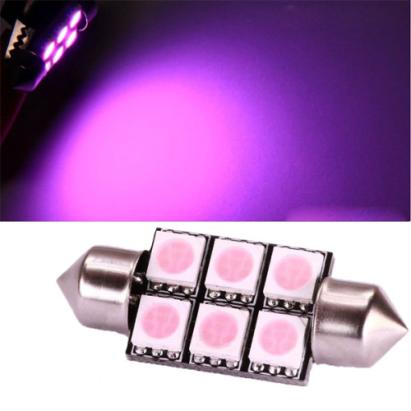 Bec LED sofit 36 mm roz 12V, 6 SMD 5050 (PT28) pentru interior auto