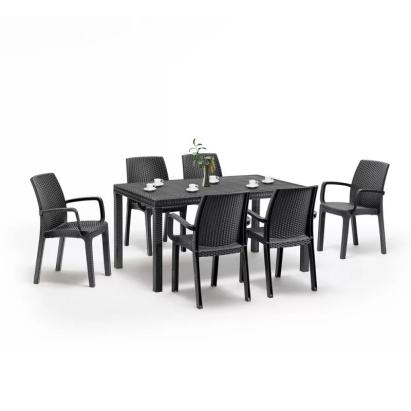 Set mobilier de grădină Leziter Corri 6+1, grafit, efect ratan, 6 fotolii + masă