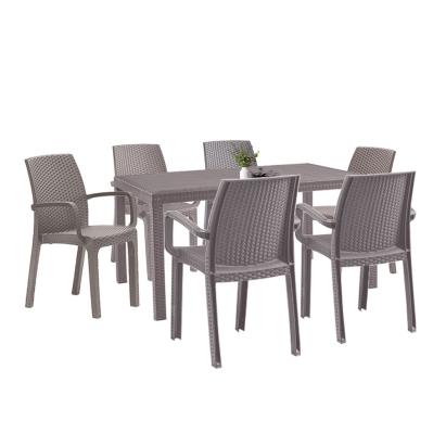 Set mobilier grădină Leziter Corri 6+1, masă 150x90 și 6 scaune, cappuccino