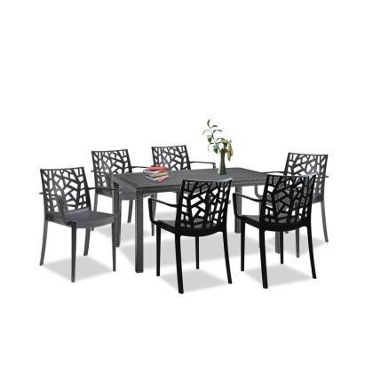 Set mobilier grădină Leziter Violina 6+1 cu cotiere, grafit, masă dreptunghiulară
