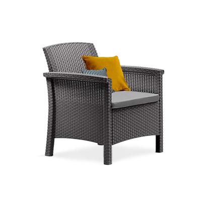 Scaun de grădină Leziter Venus din plastic grafit, efect ratan, cu pernă