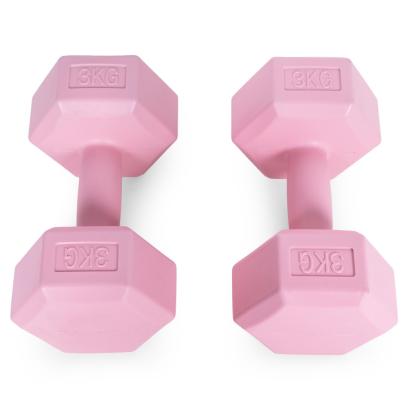 Set haltere hexagonale Homelux 2x3 kg, roz, pentru fitness si tonifiere acasa