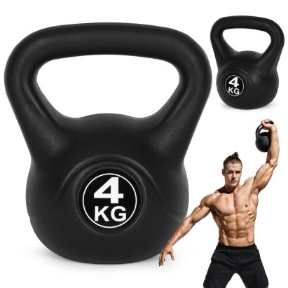 Kettlebell Homelux 4 kg negru, maner ergonomic si baza plata pentru stabilitate