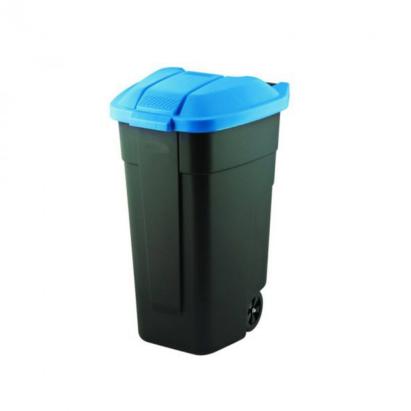 Coș de gunoi selectiv Curver 110L cu roți, capac etanș, Negru/Albastru