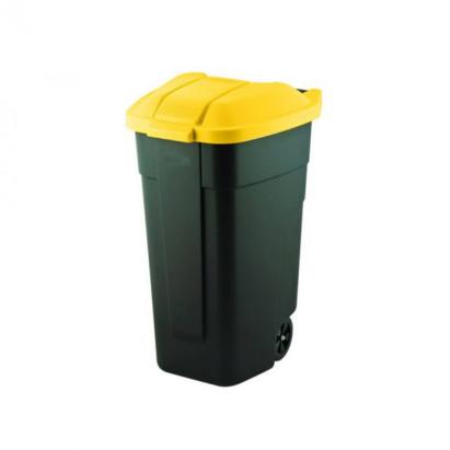 Coș de gunoi selectiv Curver 110L cu roți, negru/galben, pentru exterior