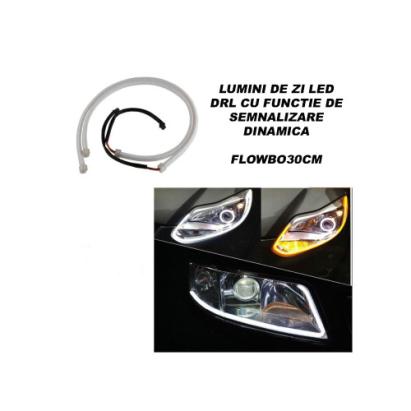 Set 2 benzi LED DRL flexibile 30 cm cu semnalizare dinamica, alb/galben (FLOWBO30CM)