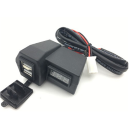 Mufă USB pentru motocicletă cu voltmetru 12V, dublu port (Cod 052202)