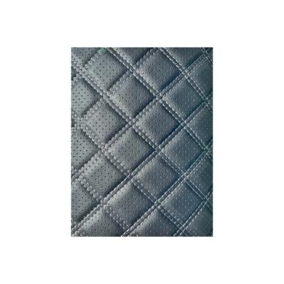Material imitație piele pentru tapițerie, romb perforat negru cu cusătură gri (Y02NG)