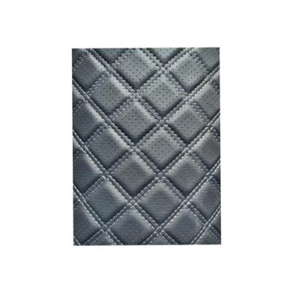 Material imitație piele pentru tapițerie romb perforat, negru cu cusătură bej (Y02NB)
