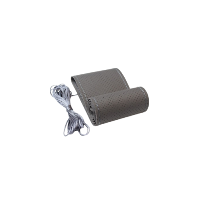 Husă volan din piele perforată, mărimea M, gri – set cu ac și ață (LUXA399)