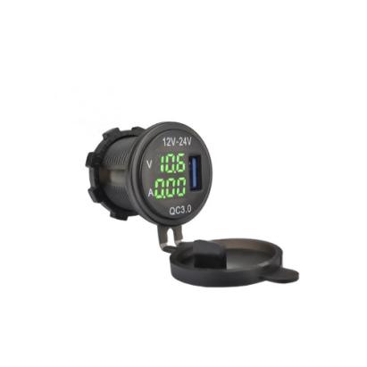 Mufă de bord încărcător auto USB QC3.0 cu voltmetru 12–24V DS2031