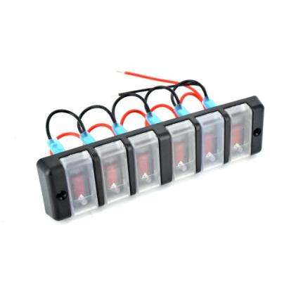 Panou cu 6 întrerupătoare 12V/20A SPP21, butoane roșii, 18,5×5 cm