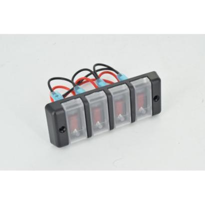 Panou cu 4 întrerupătoare 12V/16A SPP20, butoane roșii, 13×5 cm