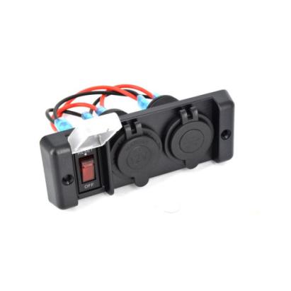 Panou întrerupător 12V cu priză brichetă și 2 porturi USB, iluminare roșie SP-030