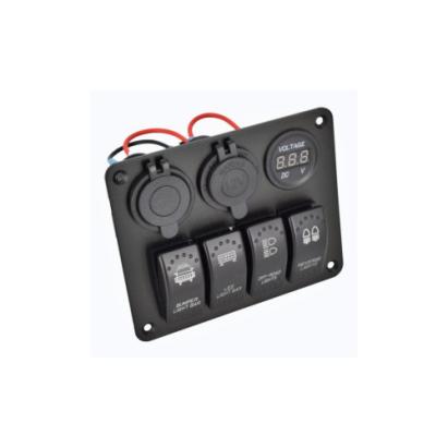 Panou comutatoare 12V cu priză, voltmetru, 4 întrerupătoare și 2x USB (SPA21)
