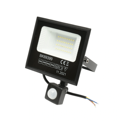 Proiector LED 30W cu senzor de miscare, lumina rece 6500K, IP65, negru (BK69399)