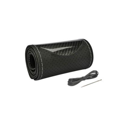 Husă volan din piele perforată M (38 cm), negru carbon, cusătură gri, cu ac și ață