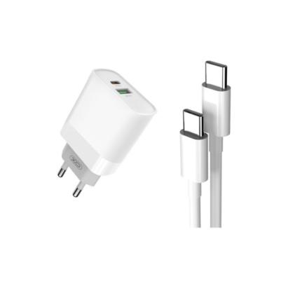 Încărcător de rețea 20W QC3.0 USB-A + USB-C cu cablu USB-C, alb