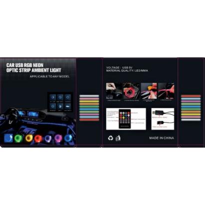 Fir neon LED RGB 9 m cu alimentare USB și telecomandă, pentru iluminare ambientală auto