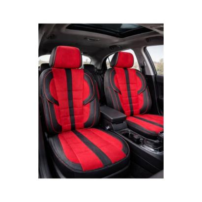 Set huse scaune auto universale fractionate negru-roșu, alcantara/piele A101