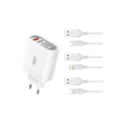 Încărcător priză 4x USB cu Quick Charge 3.0 și cablu Lightning, XO-L100A