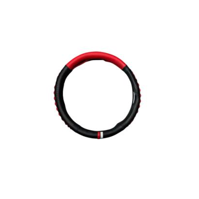 Husă volan M (38 cm) din piele ecologică și silicon, negru-roșu WK-1404