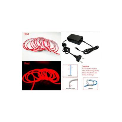 Neon decor auto rosu 5 m, flexibil, alimentare 12V/220V, cu adaptor