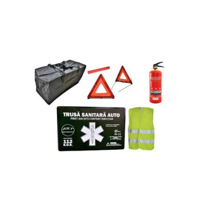Kit siguranță auto complet omologat RAR, cu trusă, stingător și 2 triunghiuri
