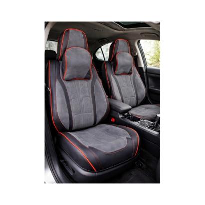 Set huse scaune auto universale 9D premium, fata-spate, negru cu cusatura rosie