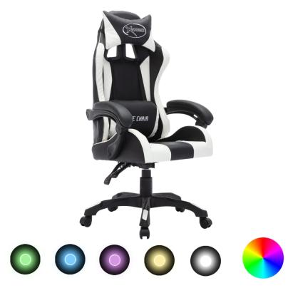 Scaun de racing cu LED RGB, alb și negru, piele ecologică GartenMobel Dekor
