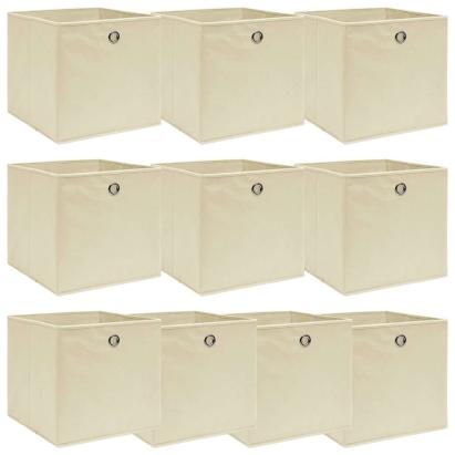 Cutii de depozitare, 10 buc., crem, 32x32x32 cm, textil GartenMobel Dekor