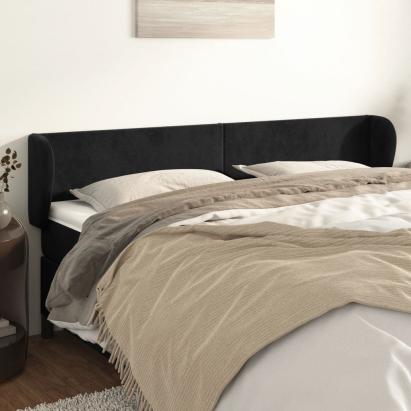 Tăblie de pat cu aripioare negru 183x23x78/88 cm catifea GartenMobel Dekor
