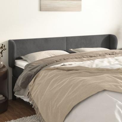 Tăblie de pat cu aripioare gri închis 203x23x78/88 cm catifea GartenMobel Dekor