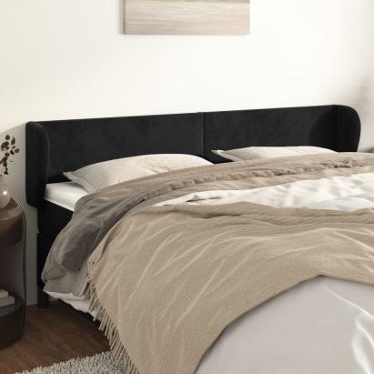 Tăblie de pat cu aripioare negru 203x23x78/88 cm catifea GartenMobel Dekor