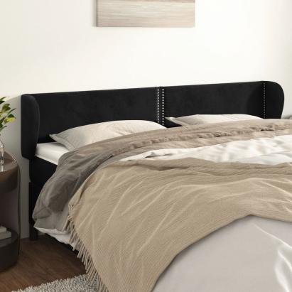 Tăblie de pat cu aripioare negru 163x23x78/88 cm catifea GartenMobel Dekor
