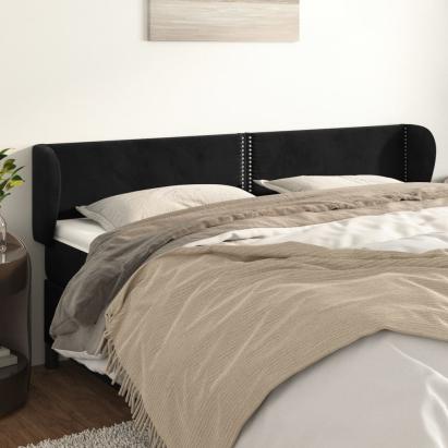 Tăblie de pat cu aripioare negru 183x23x78/88 cm catifea GartenMobel Dekor