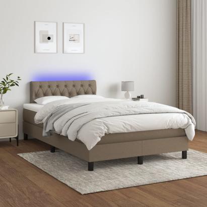 Pat cu arcuri, saltea și LED, gri taupe, 120x200 cm, textil GartenMobel Dekor