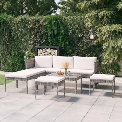 Set mobilier de grădină cu perne, 6 piese, gri, poliratan GartenMobel Dekor