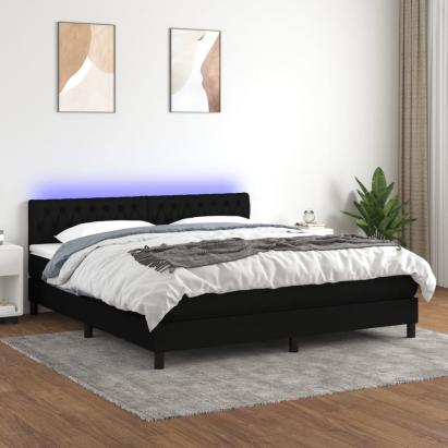 Pat cu arcuri, saltea și LED, negru, 160x200 cm, textil GartenMobel Dekor