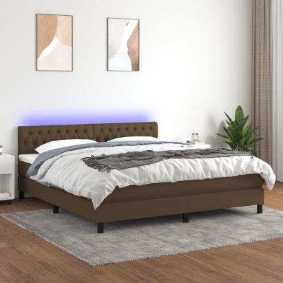 Pat cu arcuri, saltea și LED, maro închis, 160x200 cm, textil GartenMobel Dekor
