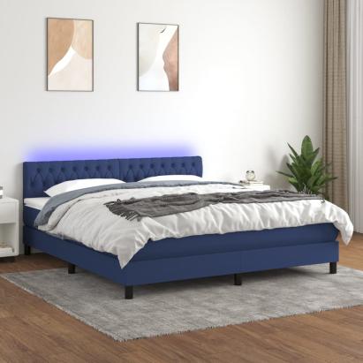 Pat cu arcuri, saltea și LED, albastru, 160x200 cm, textil GartenMobel Dekor