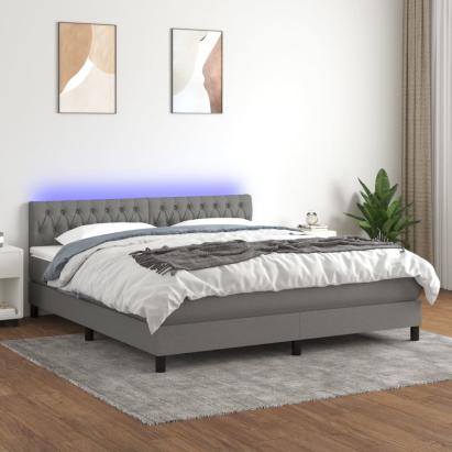 Pat cu arcuri, saltea și LED, gri închis, 180x200 cm, textil GartenMobel Dekor