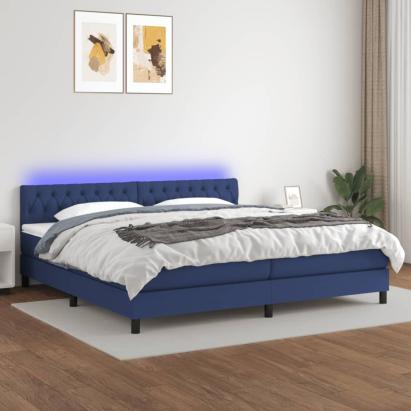 Pat cu arcuri, saltea și LED, albastru, 200x200 cm, textil GartenMobel Dekor