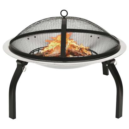 Vatră de foc 2-în-1 cu grătar/vătrai, 56x56x49 cm, oțel inoxidabil GartenMobel Dekor